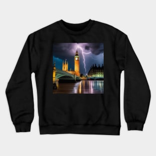 Iconic World Landmarks During A Thunderstorm: Big Ben London Crewneck Sweatshirt